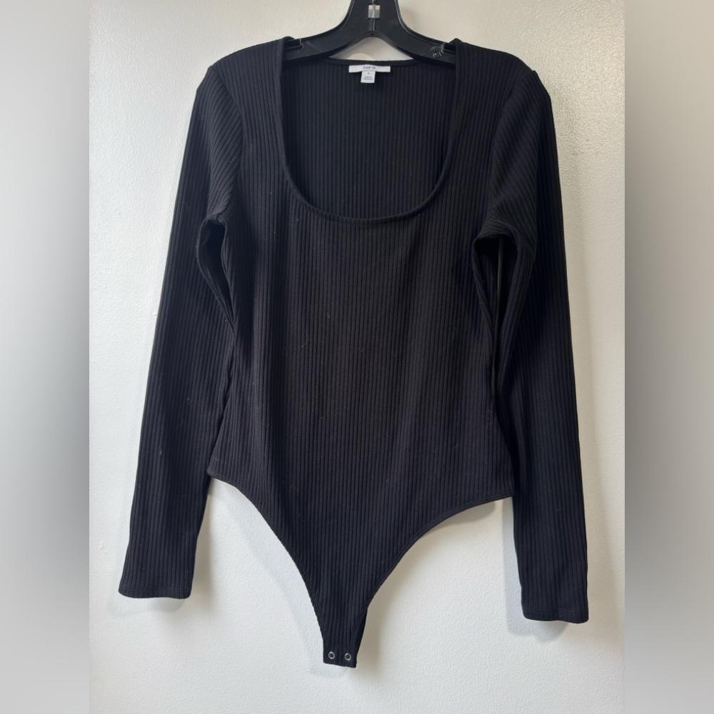 Bar III Black Long Sleeve Ribbed Bodysuit